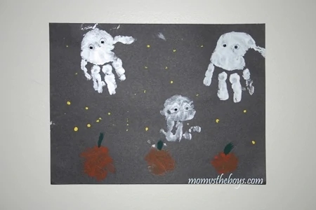 halloween ghost art made out of handprints