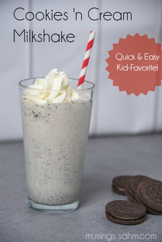 This quick & easy Cookies 'n Cream Milkshake recipe is a favorite family treat, for both the kids and mom and dad!