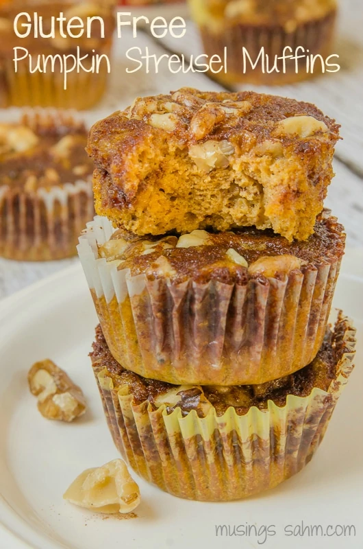 Gluten Free Pumpkin Streusel Muffins are perfectly spiced, naturally sweetened, and an easy to make snack for the whole family, including the kids. You'll never guess this delicious recipe is gluten free! 