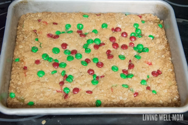 Fresh baked cookie bars with caramel..