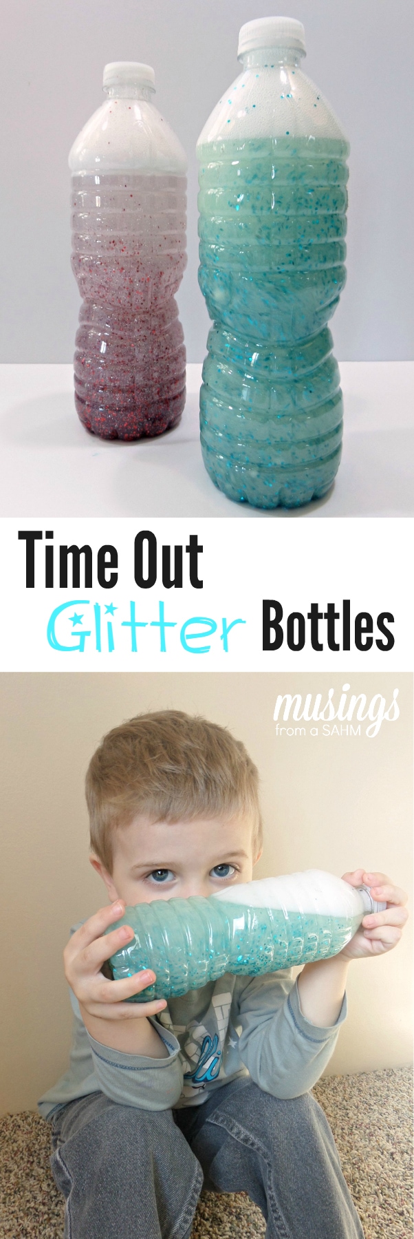 DIY Time Out Glitter Bottles are so easy to make, you can make one for each child with their favorite colors. Plus they’re great for quiet time too!