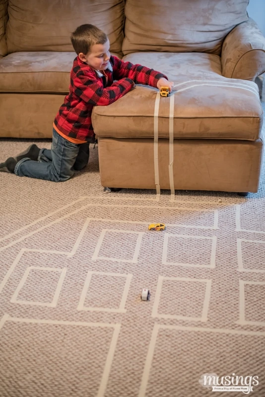 Masking Tape Road - this fun activity for kids is great for keeping kids busy on rainy days