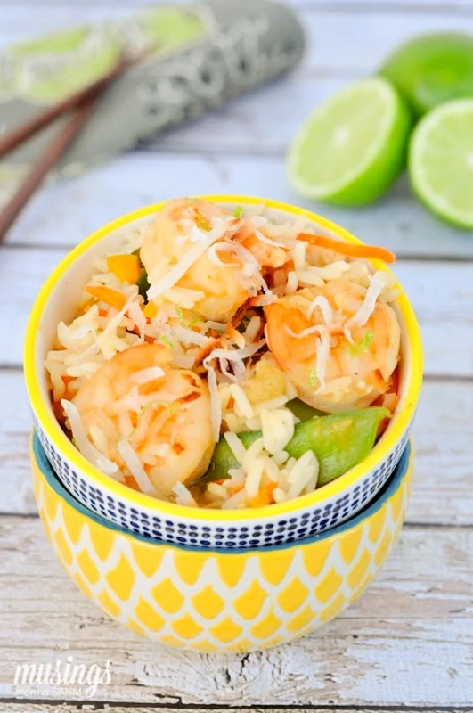 With flavorful spices, snow peas, coconut, jumbo shrimp, and more, Crockpot Thai Shrimp and Rice is not your average slow cooker meal. 