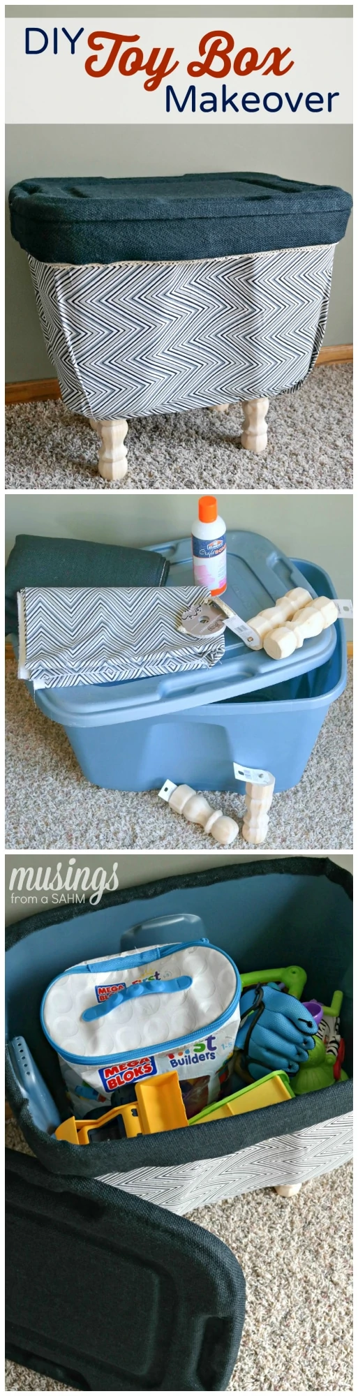 DIY Toy Box Makeover: How to turn an ugly plastic bin into a decorated toy box!
