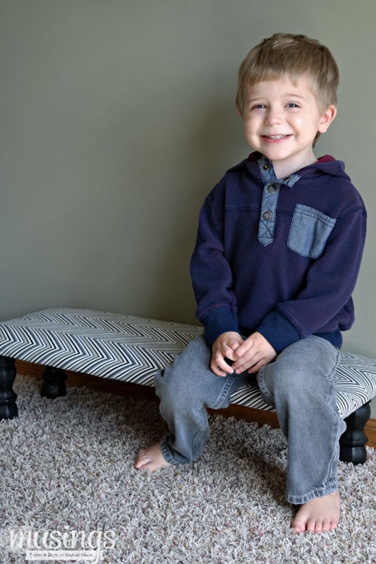 This upholstered DIY bench for kids is easy to make and affordable! 