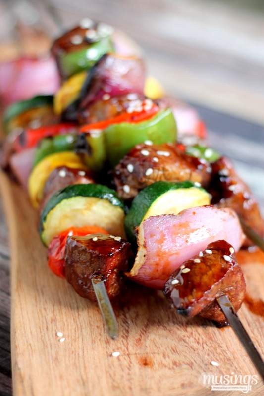 With a simple homemade ginger marinade, you’ll love these tender mouth-watering Ginger Sesame Steak Kabobs with fresh grilled vegetables 