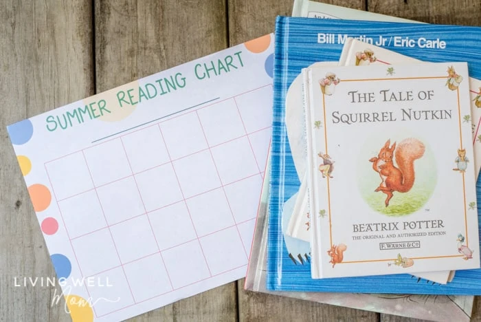 free printable reading log for kids with books