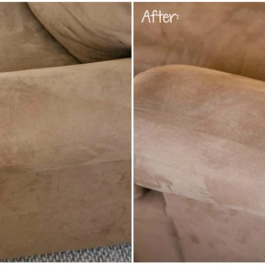 before and after of brown microfiber couch dirty vs clean