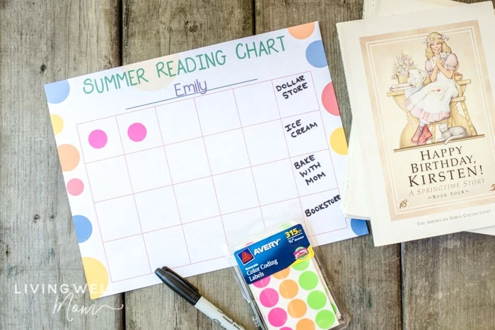 summer reading chart with stickers and books
