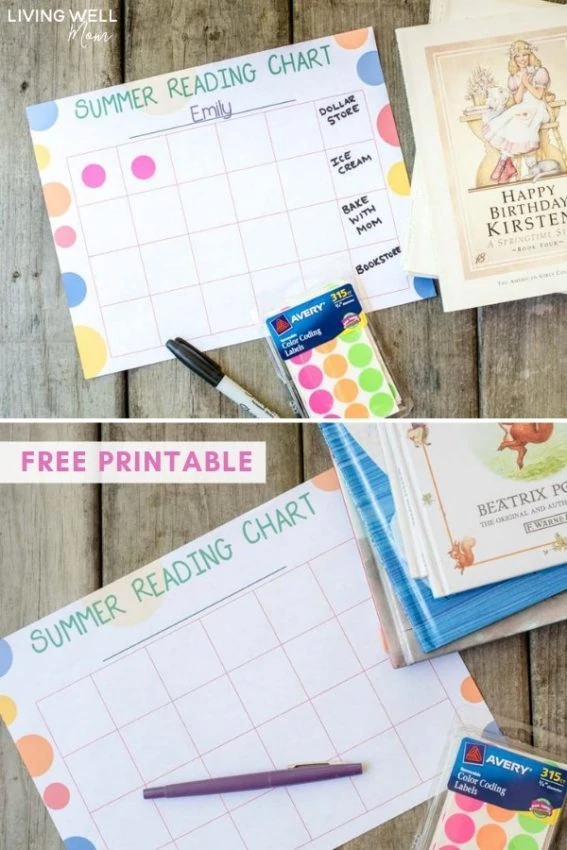 summer reading chart program for kids printable with books