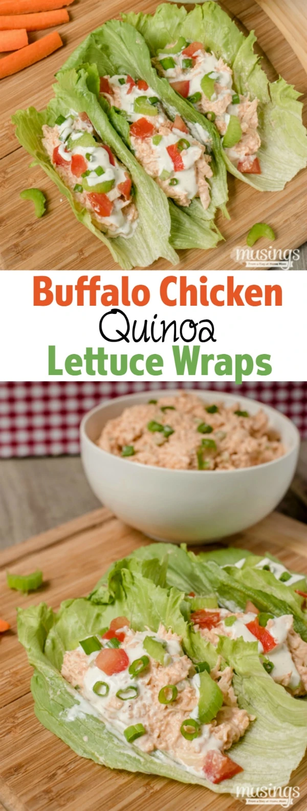 Buffalo Chicken Quinoa Lettuce Wraps are a perfect lunch or quick and easy dinner; you'll love how spicy and tangy this deliciously low carb recipe is!