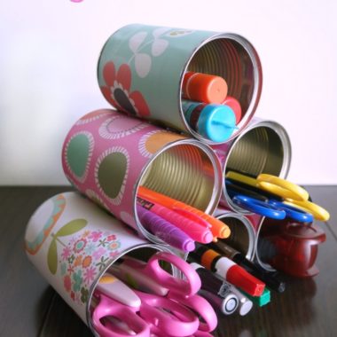 Decorated Tin Can Organizer for Kids