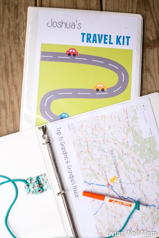 Printable road trip games in a binder
