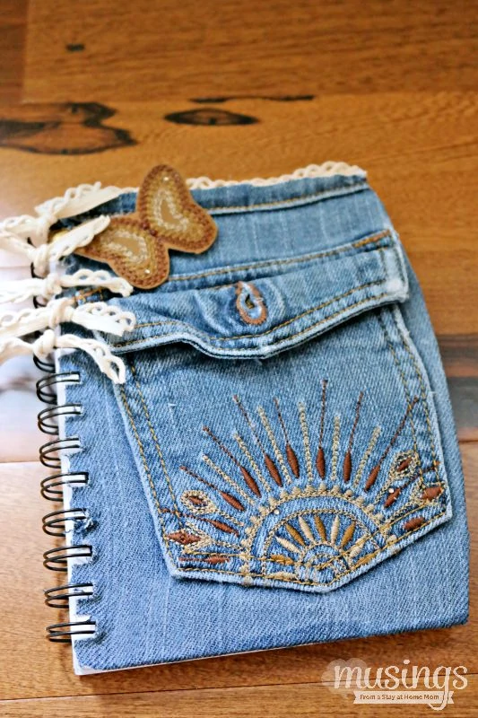 DIY Back to School Denim Notebook - tutorial for how to style up a boring notebook, plus recycle an old pair of jeans that will be enjoyed for a long time to come!