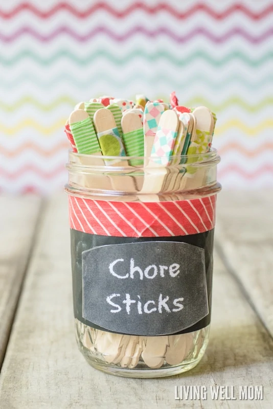 diy chore system for kids using craft sticks in a jar