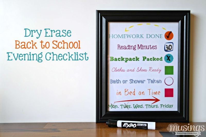 This Dry Erase Back to School Evening Checklist will make your family's transition back to the school season smoother. It's easy to make (grab your free printable checklist today!) and kids will love checking things off!