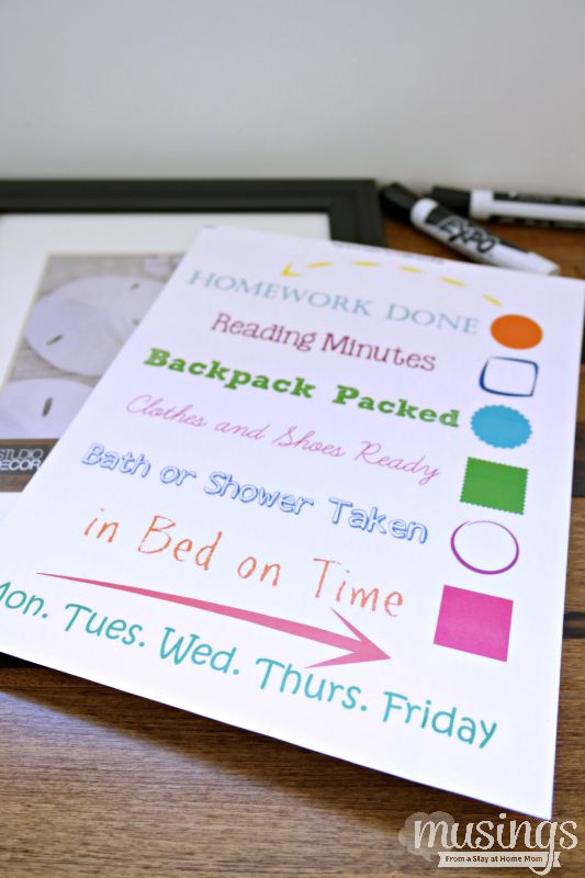 Dry Erase Back to School Evening Checklist