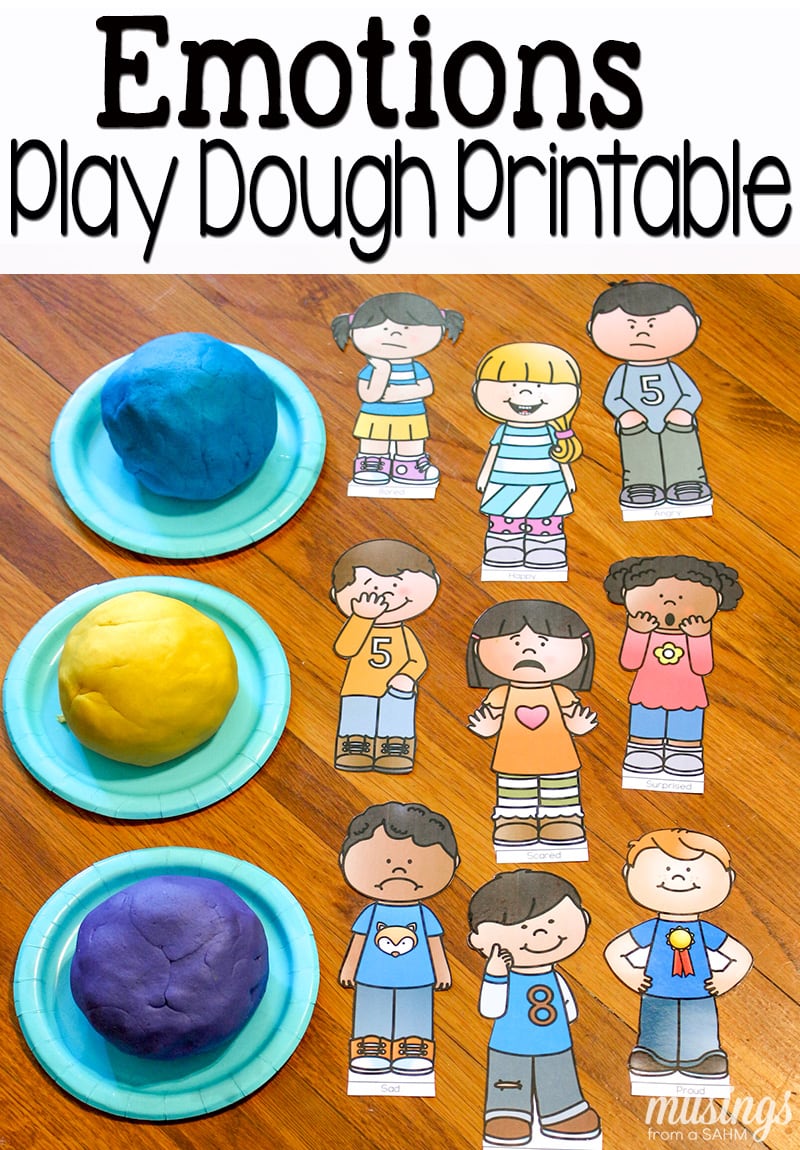 Download a free printable emotions pretend play set, perfect for playdough fun or sensory bin play! This fun kids' activity is a great way for children to learn about emotions. 