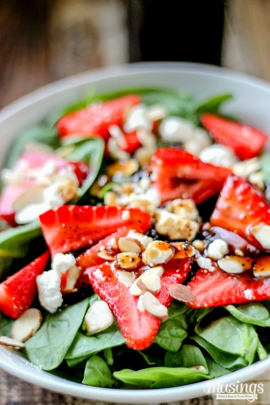 This easy recipe for Strawberry Spinach Salad with Goat Cheese is a delicious way to add more greens to your diet, plus it has protein and is gluten free! 