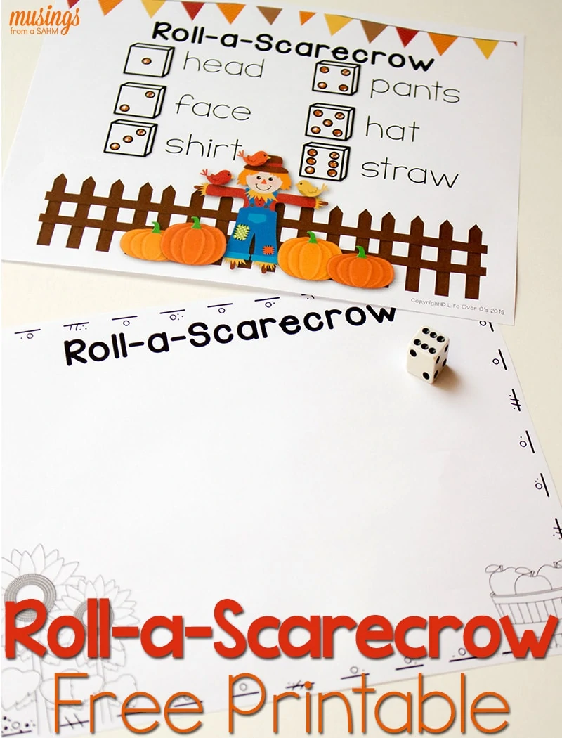 This free fall printable is a fun activity for kids as we head into the fall season. Roll-a-scarecrow and enjoy watching your children learn numbers and inspire creativity with this simple, low-prep idea!