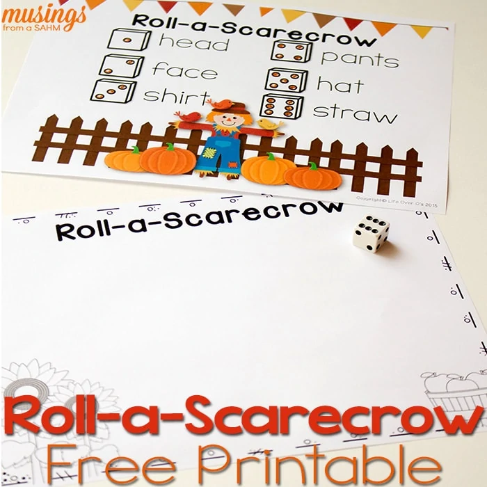This free fall printable is a fun activity for kids as we head into the fall season. Roll-a-scarecrow and enjoy watching your children learn numbers and inspire creativity with this simple, low-prep idea!