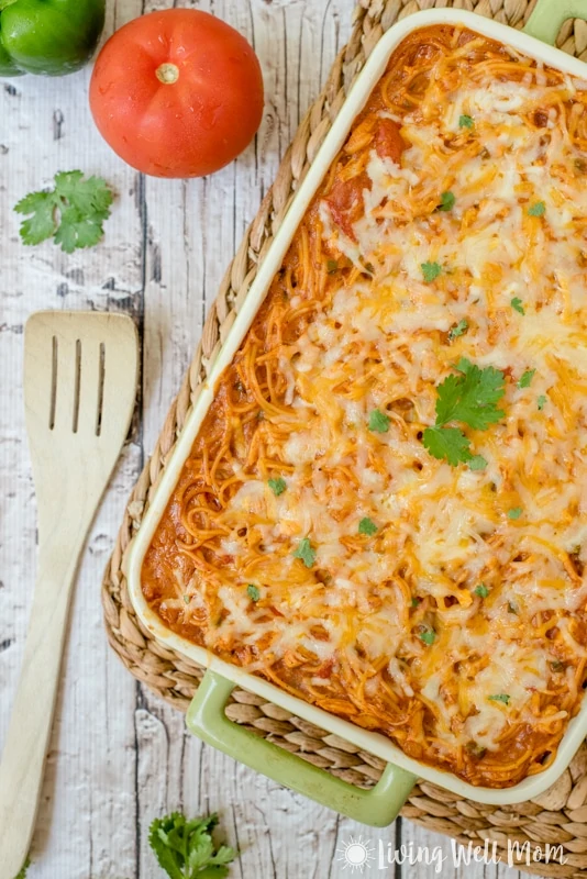 Southwestern Turkey Pasta Bake recipe: with a flavorful southwestern-inspired sauce, pasta, and turkey breast, this gluten free dinner is easy-to-make, budget friendly, and a favorite family meal. 