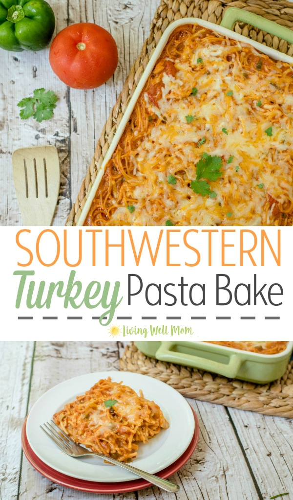 Southwestern Turkey Pasta Bake recipe: with a flavorful southwestern-inspired sauce, pasta, and turkey breast, this gluten free dinner is easy-to-make, budget friendly, and a favorite family meal. 