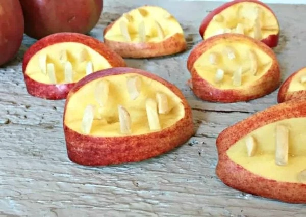 healthy halloween treat apple teeth