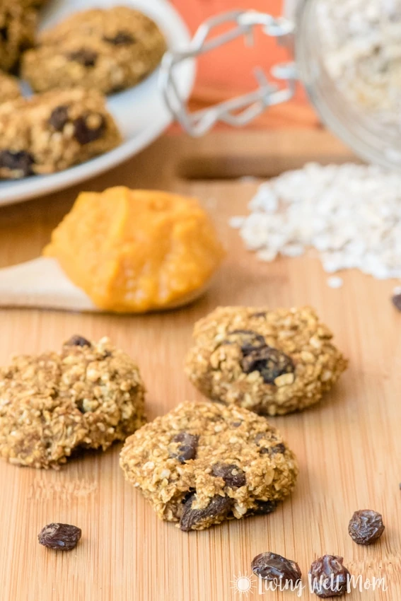 Healthy Pumpkin Oatmeal Cookies are just as tasty as the traditional version, but have less sugar and are gluten free and dairy free. This kid and adult-approved recipe is so quick and easy to make, the kids will love helping!