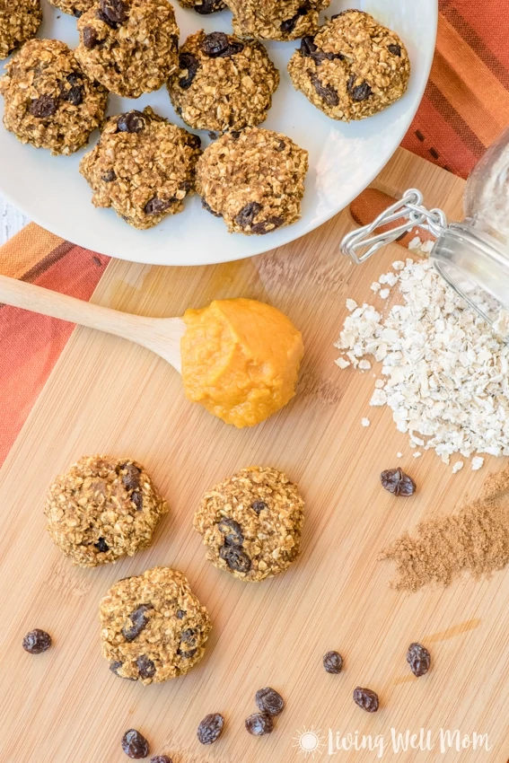 Healthy Pumpkin Oatmeal Cookies are just as tasty as the traditional version, but have less sugar and are gluten free and dairy free. This kid and adult-approved recipe is so quick and easy to make, the kids will love helping!