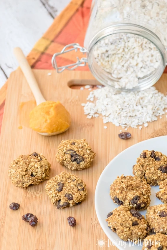 Healthy Pumpkin Oatmeal Cookies are just as tasty as the traditional version, but have less sugar and are gluten free and dairy free. This kid and adult-approved recipe is so quick and easy to make, the kids will love helping!