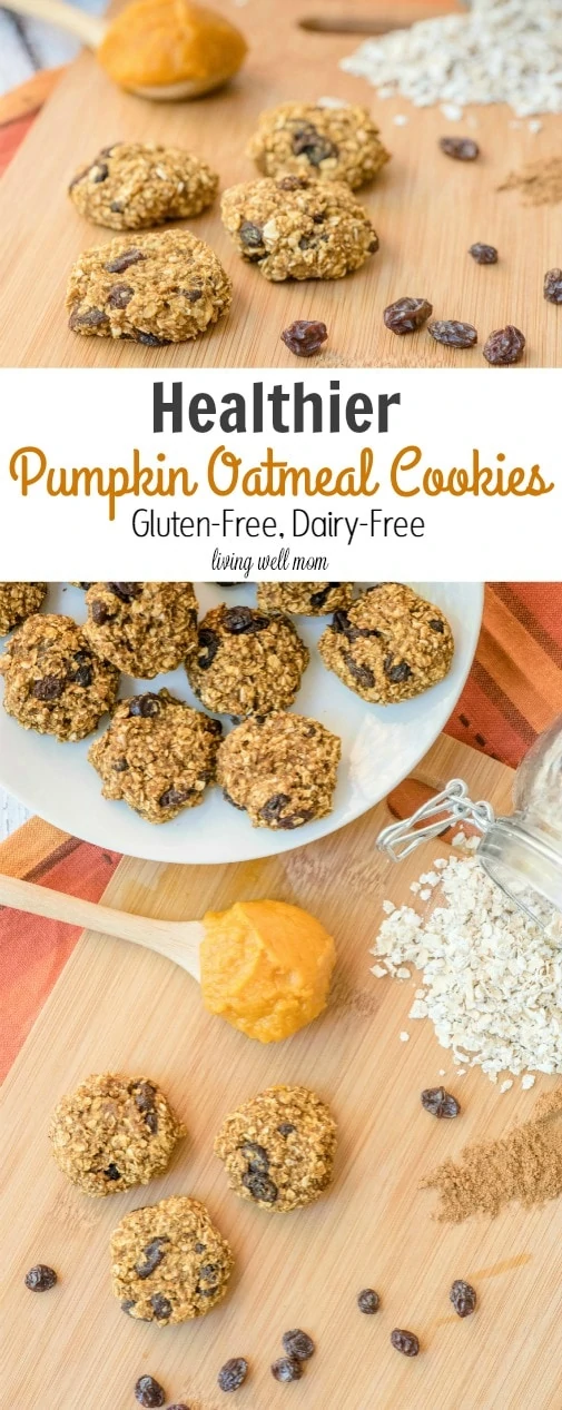 Healthy Pumpkin Oatmeal Cookies are just as tasty as the traditional version, but have less sugar and are gluten free and dairy free. This kid and mom-approved recipe is so quick and easy to make, the kids will love helping!