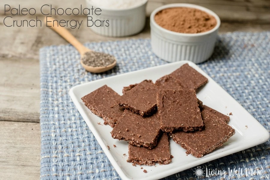 These deliciously crunchy Paleo Chocolate Crunch Energy Bars provide an amazing energy boost! Plus you’ll love that this recipe is easy to make and guilt free - there’s no refined sugar and the coconut, cacao, and chia seeds all have wonderful benefits! 