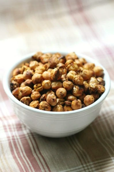 pumpkin spice roasted chickpeas in a white bowl