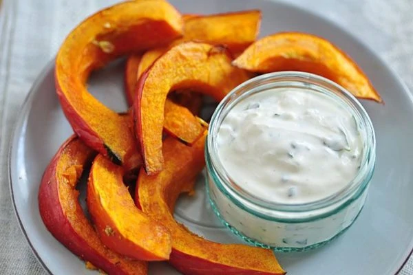 pumpkin wedges healthy snack with dip