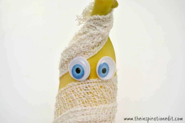 banana mummy with eyes snack idea