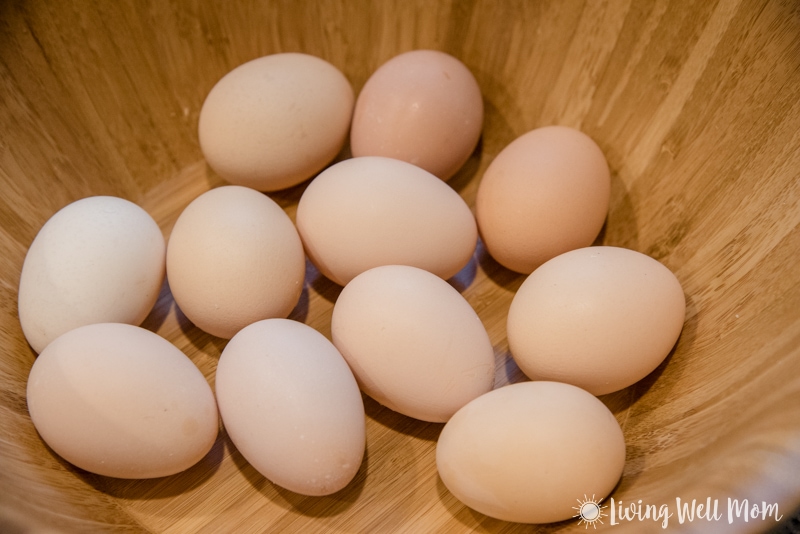 Wooden bowl of eggs