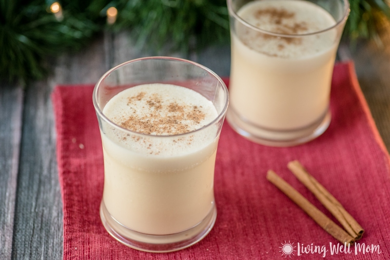 2 glasses filled with creamy eggnog