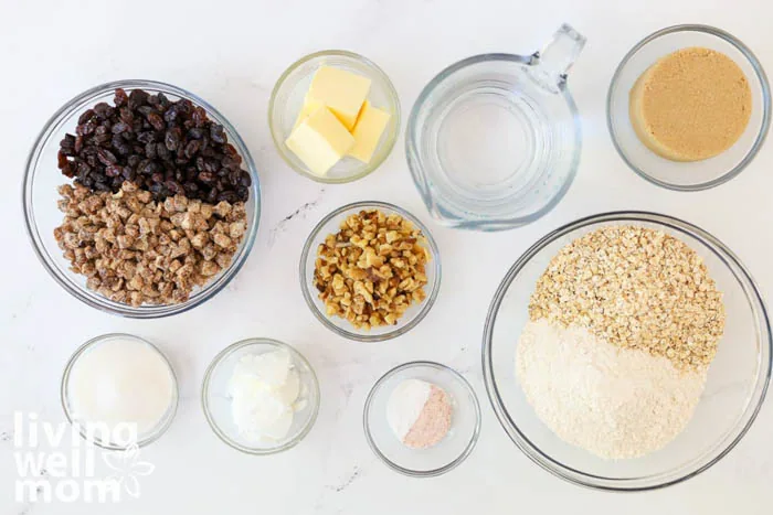 recipe ingredients portioned out in bowls