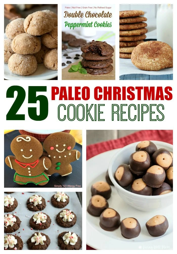Eating healthy doesn’t mean you have to give up Christmas cookies! Here’s 25+ Paleo Christmas cookie recipes, from Paleo Buckeyes to Snickerdoodles, Gingerbread Men, and even Cut-out Cookies!