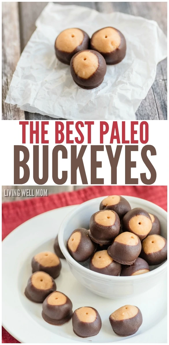 The Best Paleo Buckeyes - a healthier take on your favorite chocolate covered peanut butter ball, this Paleo recipe is grain-free, gluten-free, dairy-free, refined-sugar-free, and so delicious, they'll disappear just as quickly as the original version.
