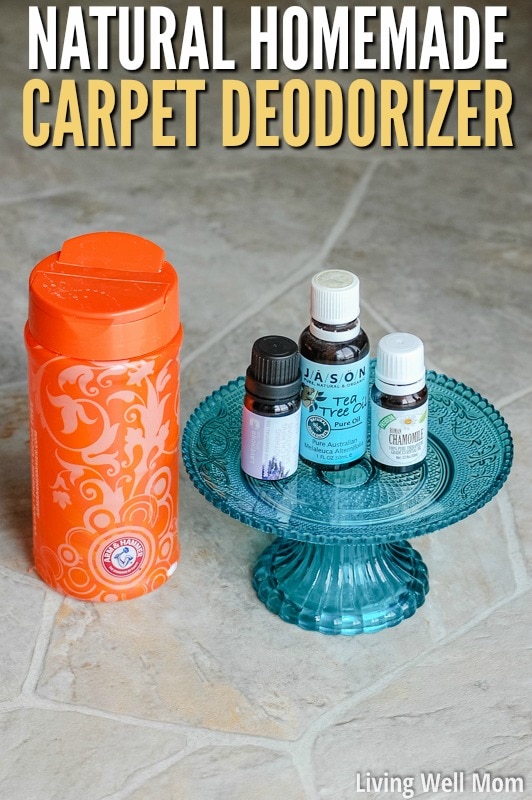 Do your carpets need a little freshening? Ditch the expensive chemical-laden stuff from the store and try this super-easy homemade carpet deodorizer! The easy 3-4 ingredient recipe is all-natural and really works!