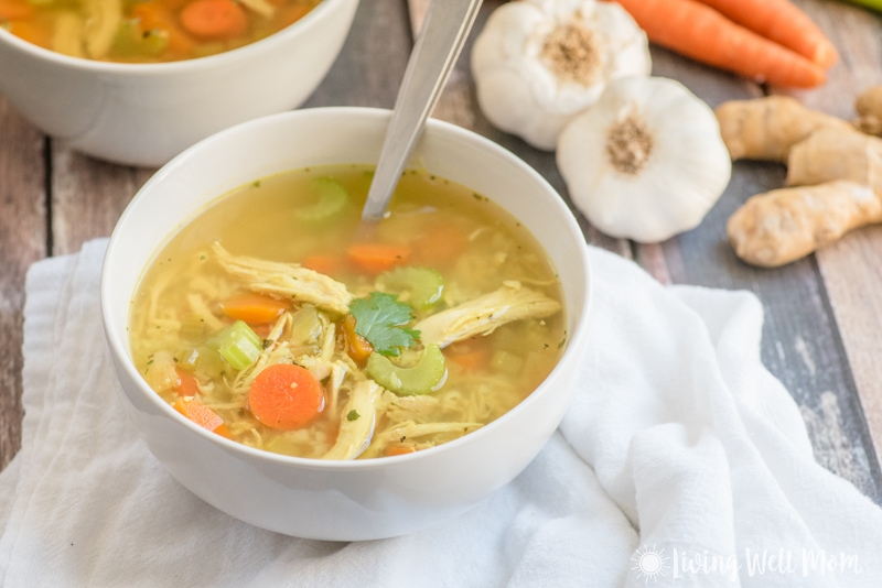  This easy-to-make Paleo Chicken Soup recipe is gluten-free, grain-free, and dairy-free, and is so delicious, even kids gobble it up and ask for more! It's packed with nutrients and healing herbs that can help prevent and reduce the duration of cold and flu symptoms. 