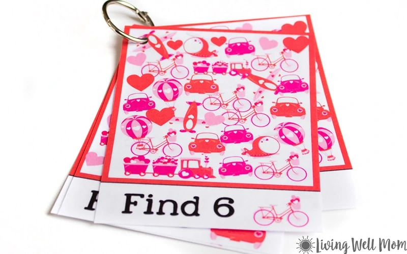 i spy valentines printable activity on a metal ring