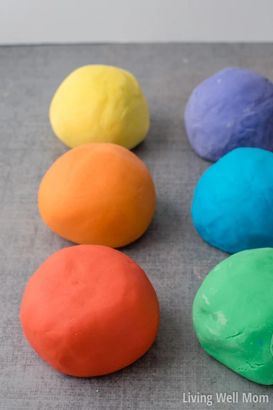 gluten-free playdough in rainbow colored balls