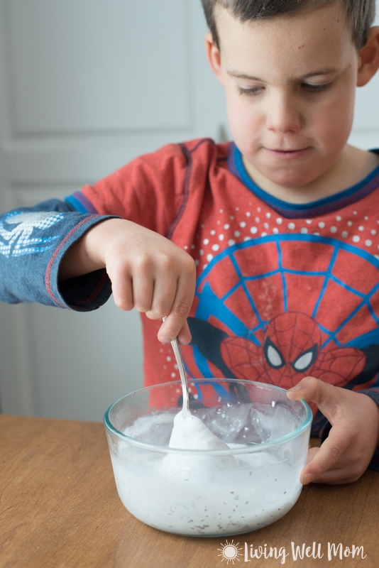 mixing DIY slime recipe