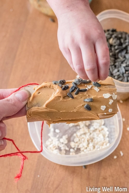 Looking for an easy activity to do with the kids? This simple homemade bird feeder uses common household items you probably already have and is so easy to make, it's the perfect project for young children! Plus it's a great way to teach kids about nature; they'll love seeing wild birds eat from their very own feeder!