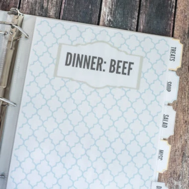 printable recipe binder pages with text that says dinner beef