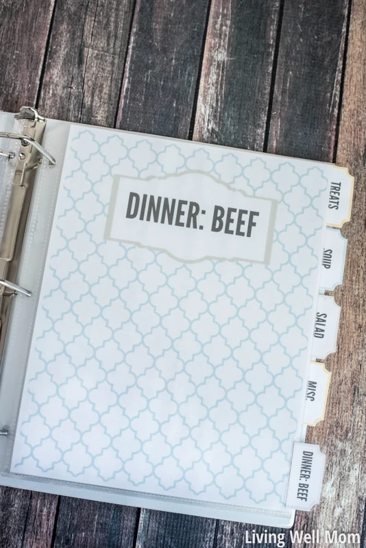 printable recipe binder pages with text that says dinner: beef