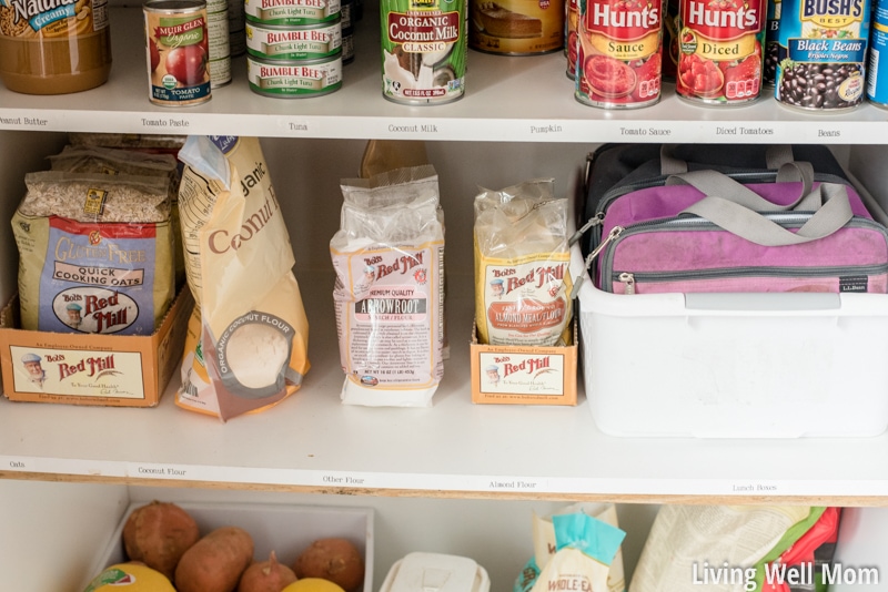 Organized pantry with labeled shelves